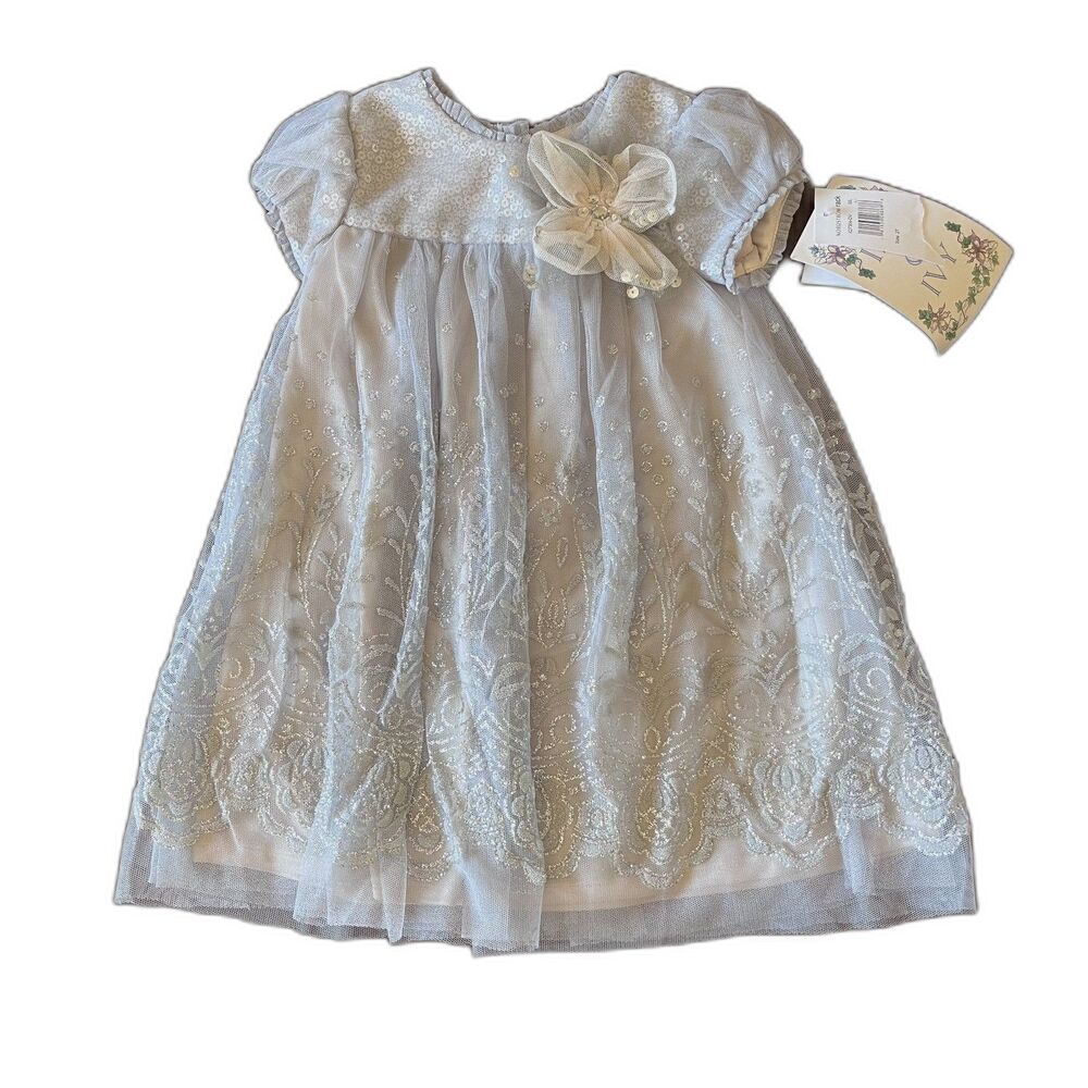 NWT Iris & Ivy Girls 2T Silver Sequin Tulle Flower Party Dress